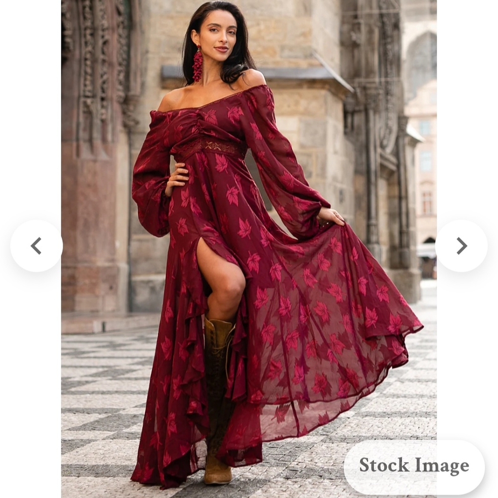 Joyfolie NWT Elegant Burgundy Off-Shoulder Maxi Dress